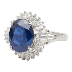 Pt900 プラチナ サファイア3.82ct ダイヤ0.57ct フラワーモチーフ リング 指輪 レディース 11.5号 【中古】