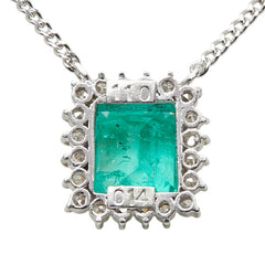 Pt850 プラチナ エメラルド1.10ct ダイヤ0.14ct フラワーモチーフ ペンダント ネックレス レディース 【中古】