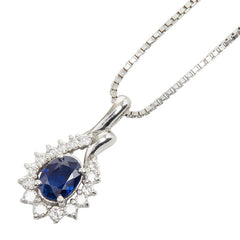 Pt900 プラチナ Pt850 プラチナ サファイア1.02ct ダイヤ0.39ct フラワーモチーフ ネックレス レディース 【中古】