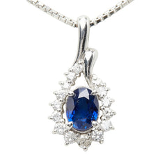 Pt900 プラチナ Pt850 プラチナ サファイア1.02ct ダイヤ0.39ct フラワーモチーフ ネックレス レディース 【中古】