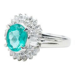 Pt850 プラチナ エメラルド1.16ct ダイヤ0.48ct フラワーモチーフ リング 指輪 レディース 8号 【中古】