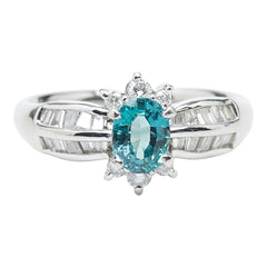 Pt900 プラチナ アレキサンドライト0.77ct ダイヤ0.40ct フラワーモチーフ リング 指輪 レディース 10.5号 【中古】
