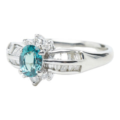 Pt900 プラチナ アレキサンドライト0.77ct ダイヤ0.40ct フラワーモチーフ リング 指輪 レディース 10.5号 【中古】