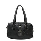 プラダ ロゴ ハンドバッグ ボストンバッグ ブラック レザー レディース PRADA 【中古】