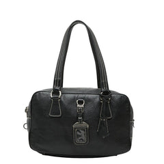 プラダ ロゴ ハンドバッグ ボストンバッグ ブラック レザー レディース PRADA 【中古】