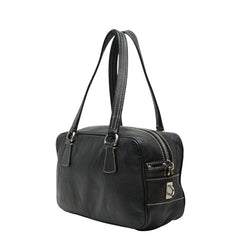 プラダ ロゴ ハンドバッグ ボストンバッグ ブラック レザー レディース PRADA 【中古】