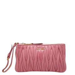 ミュウミュウ マテラッセ ロゴ ギャザー ポーチ クラッチバッグ ピンク レザー レディース MIUMIU 【中古】