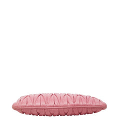 ミュウミュウ マテラッセ ロゴ ギャザー ポーチ クラッチバッグ ピンク レザー レディース MIUMIU 【中古】