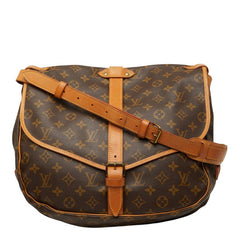 ルイ ヴィトン モノグラム ソミュール35 斜め掛け ショルダーバッグ M42254 ブラウン PVC レザー レディース LOUIS VUITTON 【中古】