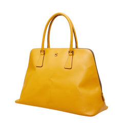 プラダ 三角ロゴプレート ハンドバッグ ボストンバッグ イエロー レザー レディース PRADA 【中古】