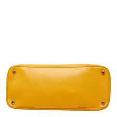 プラダ 三角ロゴプレート ハンドバッグ ボストンバッグ イエロー レザー レディース PRADA 【中古】