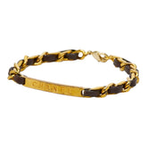 シャネル ロゴ ブレスレット ゴールド ブラウン メッキ レザー レディース CHANEL 【中古】