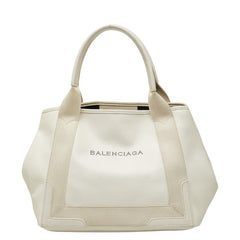 バレンシアガ パンチングロゴ ネイビーカバス S ハンドバッグ トートバッグ 339933 ホワイト レザー キャンバス レディース BALENCIAGA 【中古】