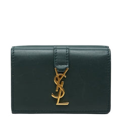 サンローラン YSLロゴ 三つ折り財布 コンパクトウォレット グリーン レザー レディース SAINT LAURENT 【中古】