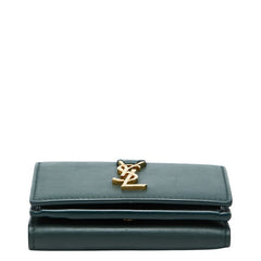 サンローラン YSLロゴ 三つ折り財布 コンパクトウォレット グリーン レザー レディース SAINT LAURENT 【中古】