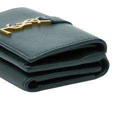 サンローラン YSLロゴ 三つ折り財布 コンパクトウォレット グリーン レザー レディース SAINT LAURENT 【中古】