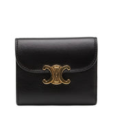 セリーヌ トリオンフ スモール フラップウォレット 三つ折り財布 ブラック レザー レディース CELINE 【中古】