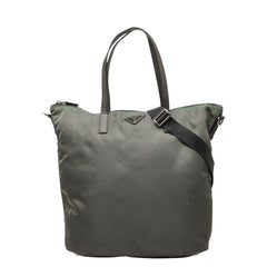 プラダ 三角ロゴプレート ハンドバッグ ショルダーバッグ 2WAY グレー ナイロン サフィアーノレザー レディース PRADA 【中古】