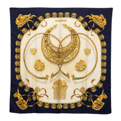 エルメス カレ90 黄金の騎士 LES CAVALIERS D'OR スカーフ ホワイト ネイビー シルク レディース HERMES 【中古】