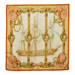 エルメス カレ90 Tribord トリボード スカーフ ベージュ ホワイト シルク レディース HERMES 【中古】
