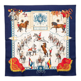 エルメス カレ90 王立アンダルシア馬術学校 Real Escuela Andaluza del Arte Ecuestre スカーフ ネイビー ホワイト シルク レディース HERMES 【中古】
