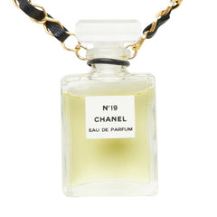 シャネル No.19 パフュームボトル 香水 ネックレス ゴールド ブラック メッキ レザー レディース CHANEL 【中古】