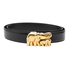 カルティエ エレファント モチーフ バックル ベルト ブラック レザー メンズ CARTIER 【中古】