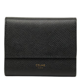 セリーヌ スモール トリフォールドウォレット 三つ折り財布 コンパクト ブラック グレインカーフレザー レディース CELINE 【中古】