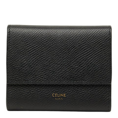 セリーヌ スモール トリフォールドウォレット 三つ折り財布 コンパクト ブラック グレインカーフレザー レディース CELINE 【中古】