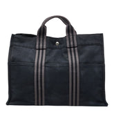 エルメス フールトゥMM ハンドバッグ ブラック グレー キャンバス レディース HERMES 【中古】