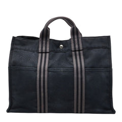 エルメス フールトゥMM ハンドバッグ ブラック グレー キャンバス レディース HERMES 【中古】