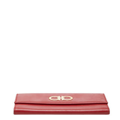 サルヴァトーレフェラガモ ガンチーニ 二つ折り 長財布 レッド レザー レディース Salvatore Ferragamo 【中古】