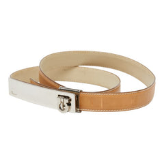 サルヴァトーレフェラガモ ガンチーニ ベルト サイズ:75 ベージュ シルバー レザー メタル レディース Salvatore Ferragamo 【中古】
