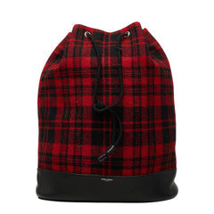 サンローラン ツイード リュック バックパック 巾着 レッド レザー ウール レディース SAINT LAURENT 【中古】