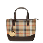バーバリー ノバチェック ハンドバッグ ベージュ ブラウン キャンバス レザー レディース BURBERRY 【中古】