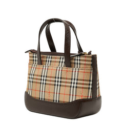 バーバリー ノバチェック ハンドバッグ ベージュ ブラウン キャンバス レザー レディース BURBERRY 【中古】