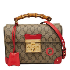 グッチ GGスモール バンブー ハンドバッグ チェーン ショルダーバッグ 2WAY 603221 ベージュ レッド PVC レザー レディース GUCCI 【中古】