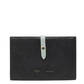 セリーヌ ラージ ストラップ ウォレット 二つ折り 長財布 ブラック ブルー系 レザー レディース CELINE 【中古】