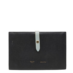 セリーヌ ラージ ストラップ ウォレット 二つ折り 長財布 ブラック ブルー系 レザー レディース CELINE 【中古】
