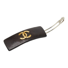 シャネル ココマーク バレッタ ヘアアクセサリー 髪飾り ブラック レザー メタル レディース CHANEL 【中古】