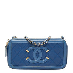 シャネル ココマーク CCフィリグリー 斜め掛け ショルダーバッグ ブルー キャビアスキン レディース CHANEL 【中古】