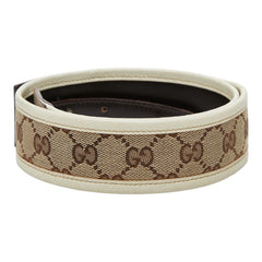 グッチ GGキャンバス ベルト サイズ:80/32 144195 ベージュ アイボリー キャンバス レザー レディース GUCCI 【中古】