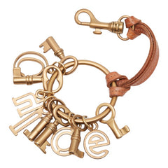 クロエ ロゴ キーモチーフ バッグチャーム キーリング キーホルダー ゴールド ブラウン メッキ レザー レディース Chloe 【中古】