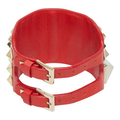 ヴァレンティノ ロックスタッズ ブレスレット レッド ゴールド レザー メッキ レディース VALENTINO 【中古】