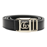 グッチ ダブルG バックル スリム ベルト 790232 ブラック ゴールド レザー メッキ レディース GUCCI 【中古】