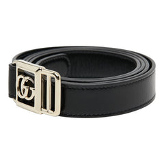 グッチ ダブルG バックル スリム ベルト 790232 ブラック ゴールド レザー メッキ レディース GUCCI 【中古】
