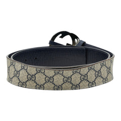 グッチ GGスプリーム インターロッキングG ベルト サイズ:100/40 114984 ベージュ ネイビー PVC レザー メンズ GUCCI 【中古】