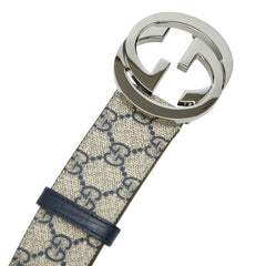 グッチ GGスプリーム インターロッキングG ベルト サイズ:100/40 114984 ベージュ ネイビー PVC レザー メンズ GUCCI 【中古】
