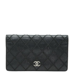シャネル ココマーク ワイルドステッチ 長財布 ブラック レザー レディース CHANEL 【中古】