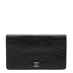 シャネル ココマーク カメリア 長財布 ブラック ラムスキン レディース CHANEL 【中古】